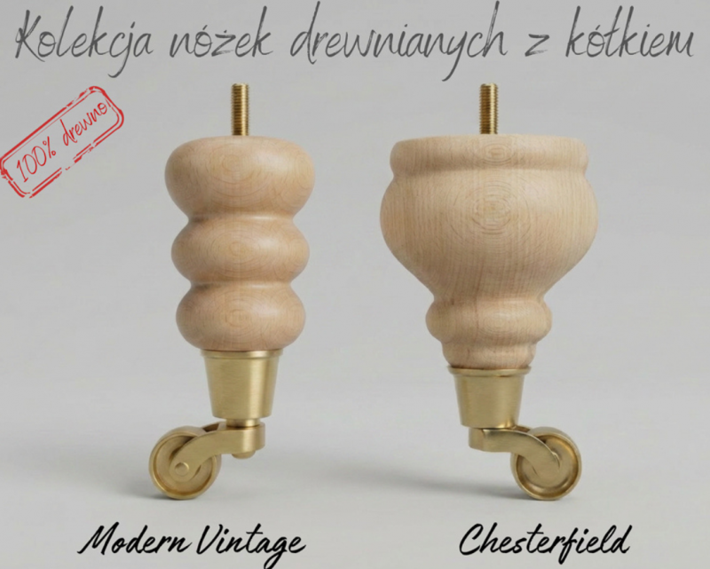 Kolekcja nóżek drewnianch z kółkiem